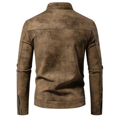 Men's Retro Tie Dyed Leather Jacket with Warm Lining for Winter