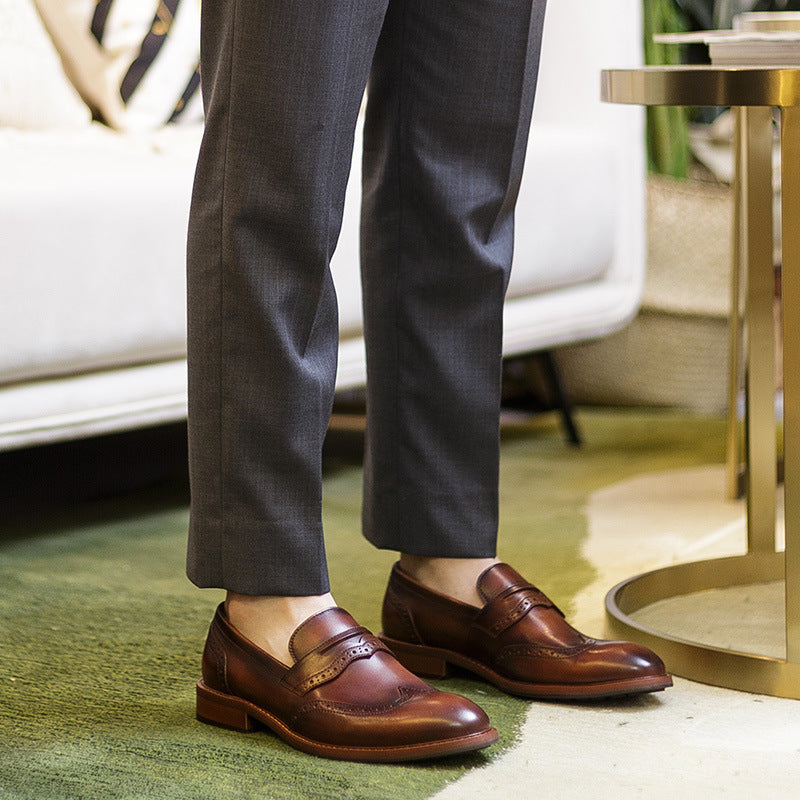 Men's Handmade Leather Loafers Business Casual Brogue Detail Shoes - LAKD London