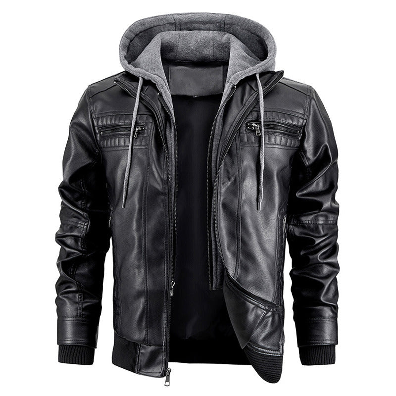 Men's Luxury Hooded Leather Jacket With Zipper Pockets - LAKD London