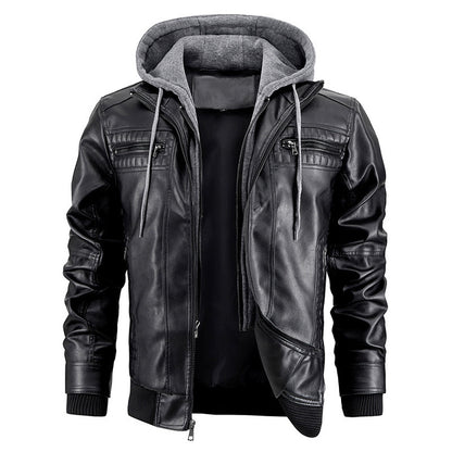 Men's Luxury Hooded Leather Jacket With Zipper Pockets - LAKD London