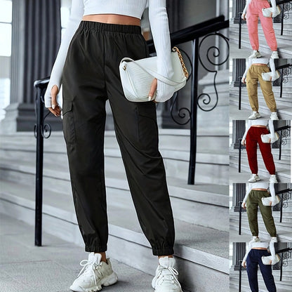 Women's Casual Cargo Pants Elastic Waist Slim Fit Utility Style