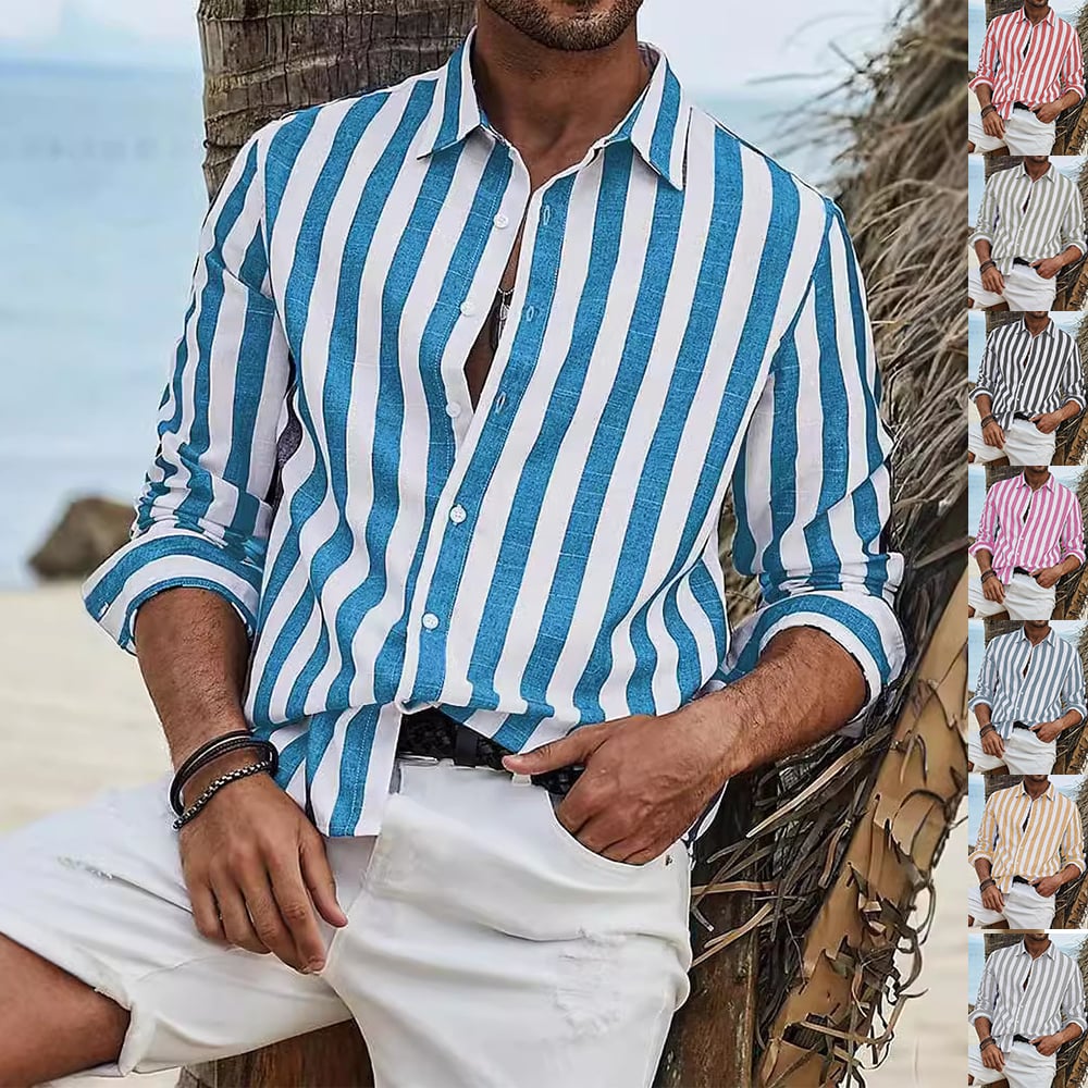 Men's Striped Long-Sleeve Cotton Summer Casual Breathable Shirt Everyday