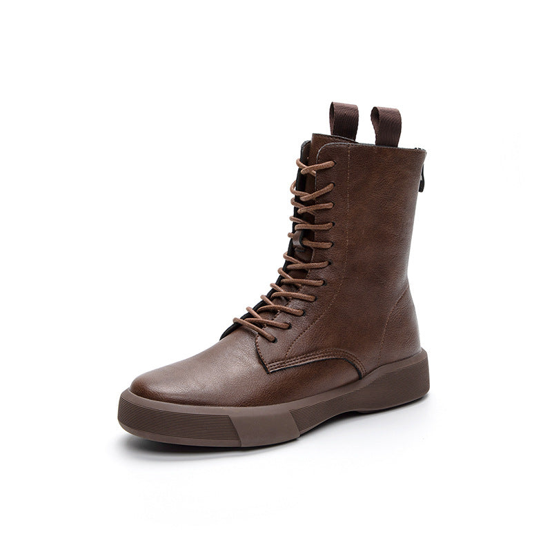 Women's Flat Heel Retro Leather Lace Up Ankle Boots Soft