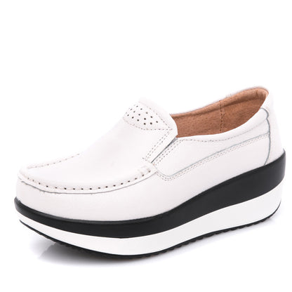 Women's Genuine Leather Thick Soled Platform Casual Fashion Shoes