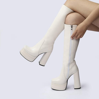 Womens American Platform Thick High Heel Boots | Thick Sole Leather Shoes - LAKD London