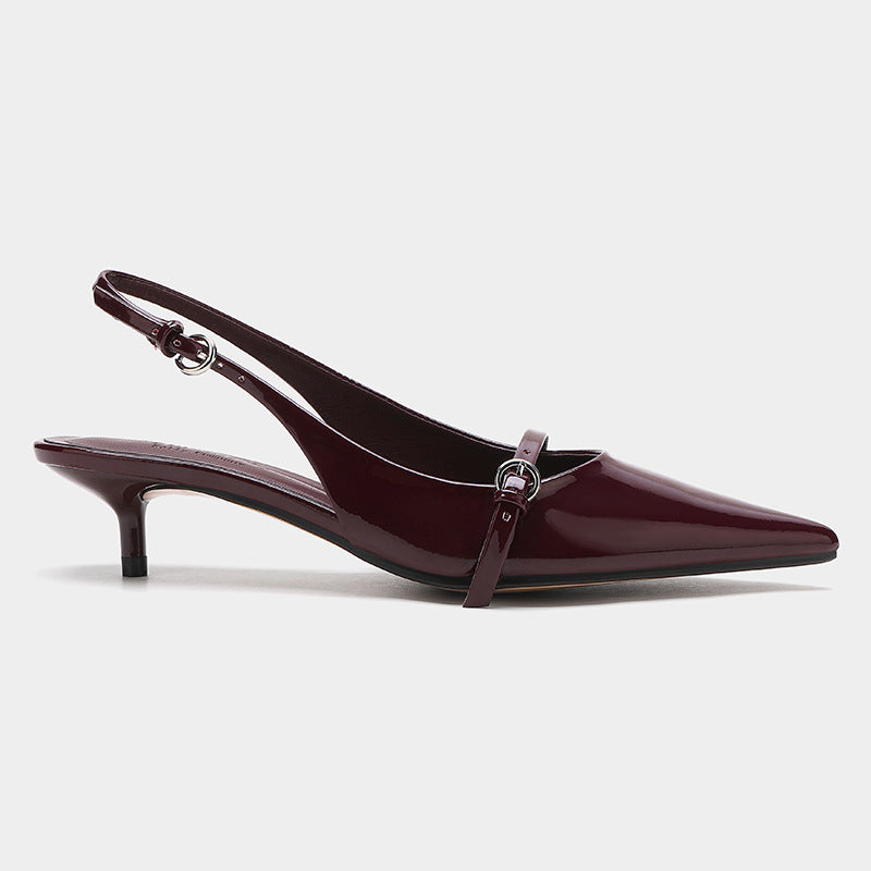 Women's Slingback Mules Pointed Toe Retro Wine Red Shoes Elegant