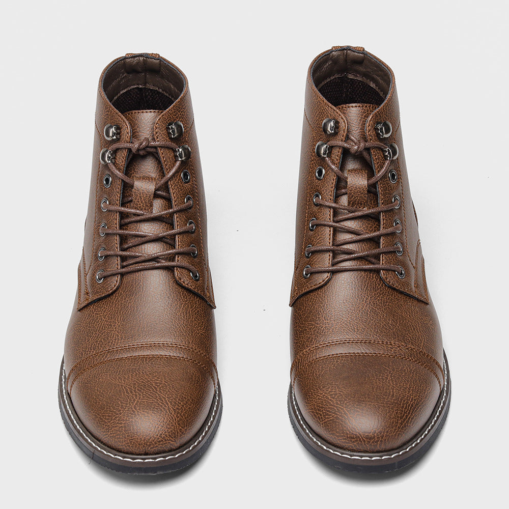Men's Vintage Casual Leather Lace Up Ankle Boots Hard Sole