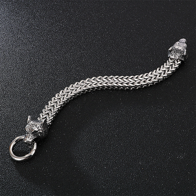 Men's Rock Viking Wolf Charm Bracelet Stainless Steel Skull Style - LAKD London