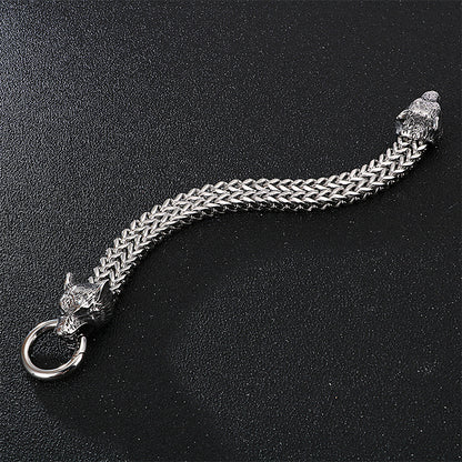 Men's Rock Viking Wolf Charm Bracelet Stainless Steel Skull Style - LAKD London