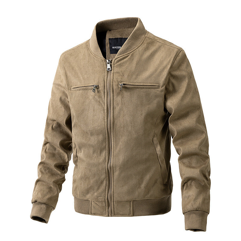 Men's Premium Suede Stand Collar Double Zipper Pocket Jacket - LAKD London