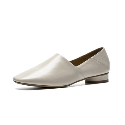 Women's Flat Sole Cowhide Shoes | Low-heel Deep Mouth Square Head Shoes - LAKD London