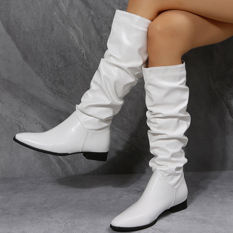 Women's Long Cowboy High Tube Pointed Toe Glossy Leather Boots - LAKD London