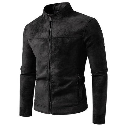 Men's Retro Tie Dyed Leather Jacket with Warm Lining for Winter