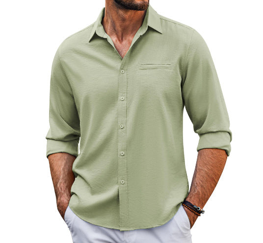 Men's Casual Long Sleeve Button Down Shirt With Pocket Detail - LAKD London