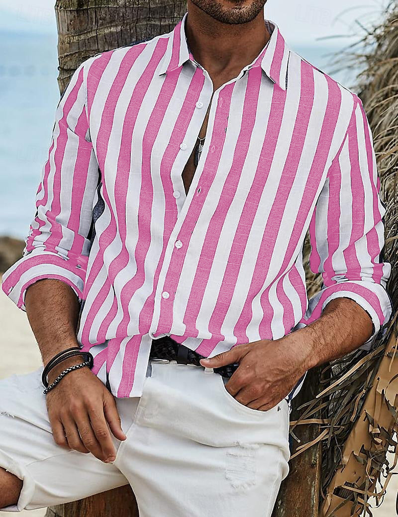 Men's Striped Long-Sleeve Cotton Summer Casual Breathable Shirt Everyday