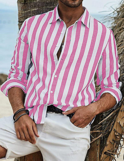 Men's Striped Long-Sleeve Cotton Summer Casual Breathable Shirt Everyday