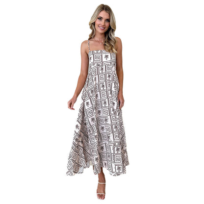 Women's Floral Print Suspender Slim Fit Maxi Summer Dress Elegant
