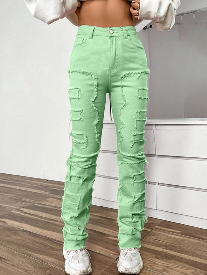 Women's Embroidered Straight Leg Jeans Mid Rise Denim Trousers Casual - LAKD London