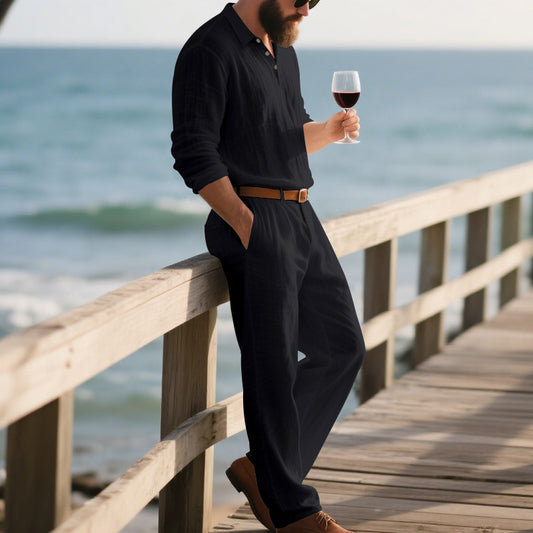 Men's Linen Two-Piece Summer Shirt Trousers Casual Comfortable Set
