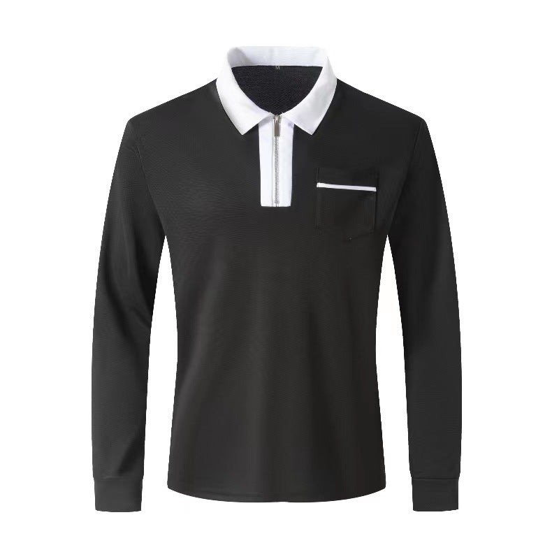 Men's Long Sleeve Zipper Polo Shirt Casual Lapel Henley Style - LAKD London