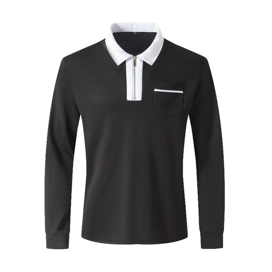 Men's Long Sleeve Zipper Polo Shirt Casual Lapel Henley Style - LAKD London