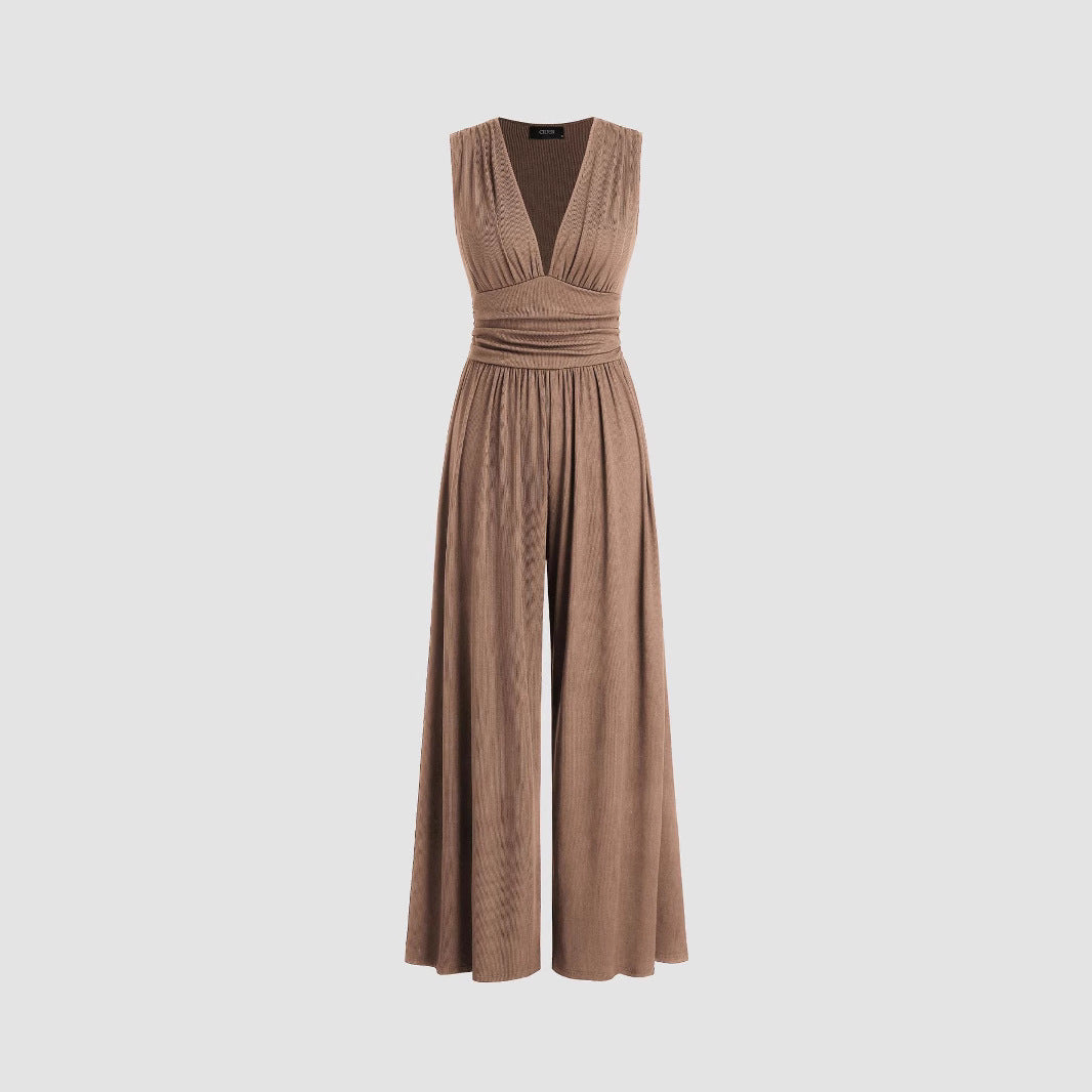 Women's Sleeveless Knitted Midi Jumpsuit Wide Leg Summer Office Style