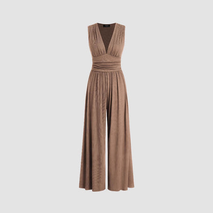 Women's Sleeveless Knitted Midi Jumpsuit Wide Leg Summer Office Style