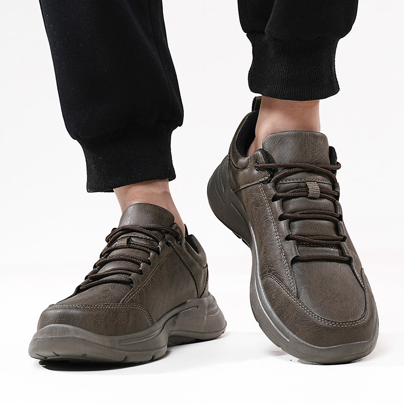 Men's Low Top Leather Sneakers Round Toe British Casual Shoes