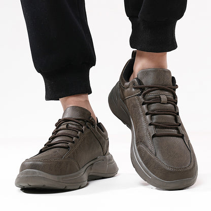 Men's Low Top Leather Sneakers Round Toe British Casual Shoes