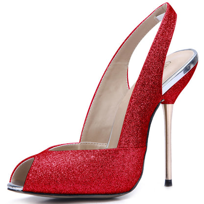 Women's Peep Toe Shallow Stiletto Wedding Evening Fish Mouth Heels - LAKD London