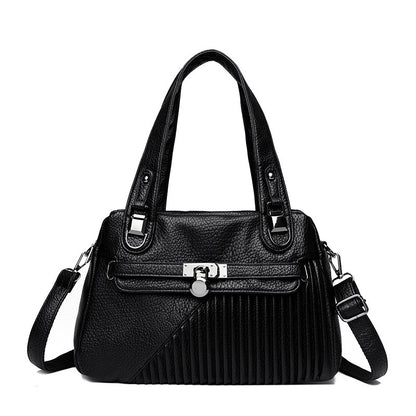 Women's Trendy Large Capacity Stitching Square PU Shoulder Bag