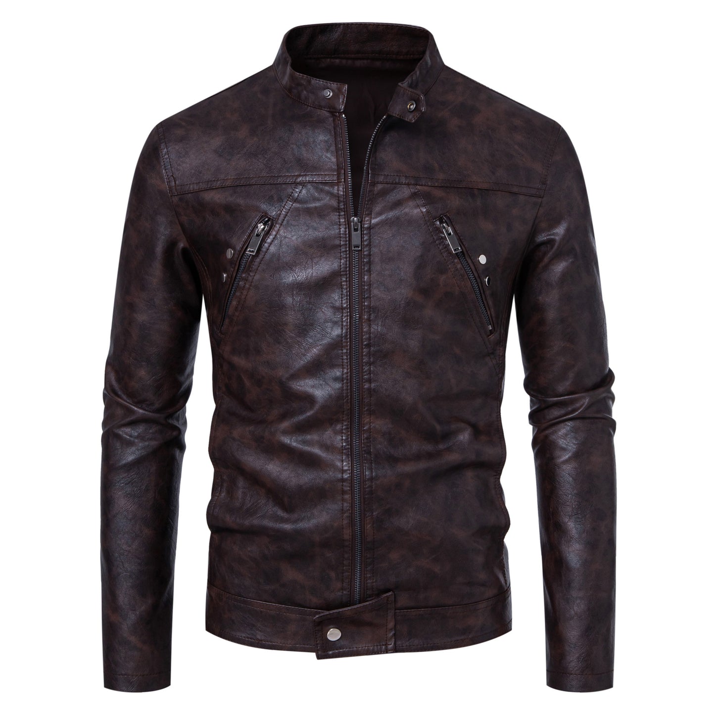 Men's Premium Casual Leather Jacket Stand Collar Coat - LAKD London