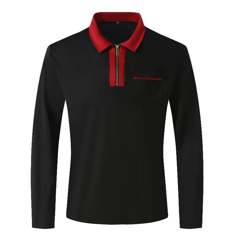 Men's Long Sleeve Zipper Polo Shirt Casual Lapel Henley Style - LAKD London
