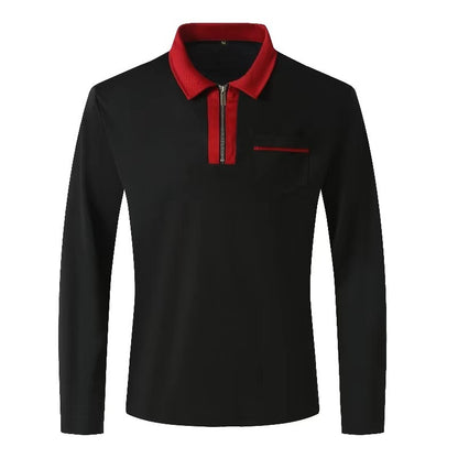 Men's Long Sleeve Zipper Polo Shirt Casual Lapel Henley Style - LAKD London