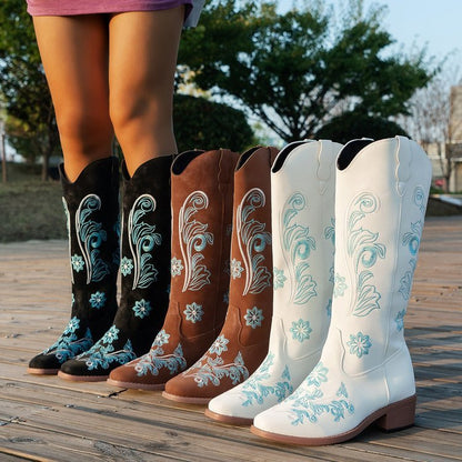 Women's Plus Size Embroidered Cowboy Boots For Chic Western Style