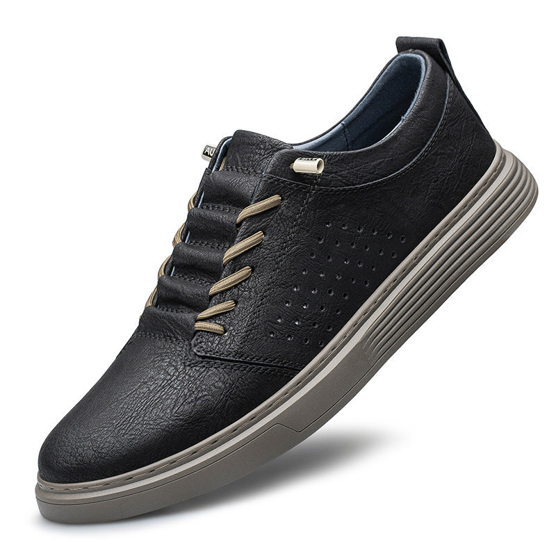 Men's Hollow Out Breathable Hole Cowhide Leather Low Top Sneakers - LAKD London
