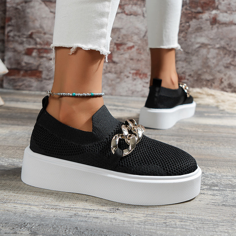 Women's Breathable Mesh Chain Flats Comfortable Casual Walking Shoes