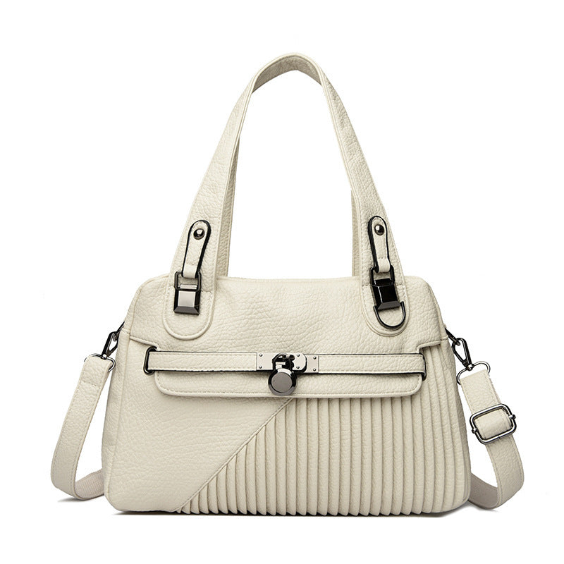Women's Trendy Large Capacity Stitching Square PU Shoulder Bag