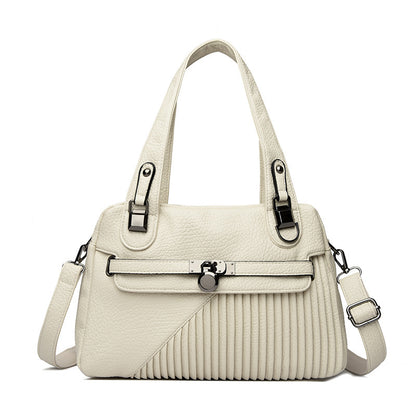 Women's Trendy Large Capacity Stitching Square PU Shoulder Bag