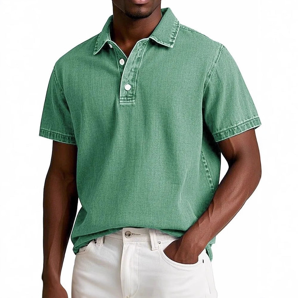 Men's Solid Colour Vintage Short Sleeve Lapel Polo Shirt Casual