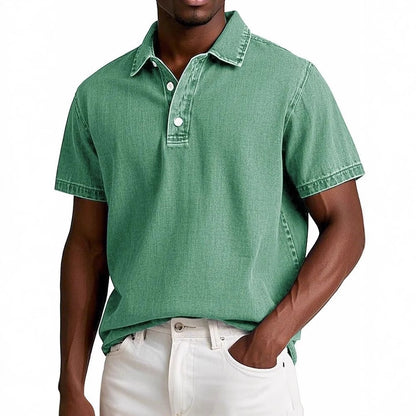 Men's Solid Colour Vintage Short Sleeve Lapel Polo Shirt Casual