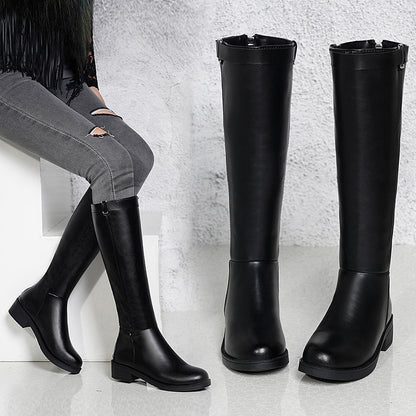 Women's Luxury Thick Heel Zipper Rider High Leather Boots - LAKD London
