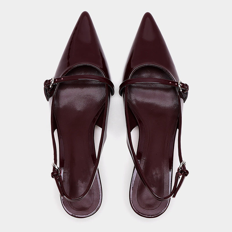 Women's Slingback Mules Pointed Toe Retro Wine Red Shoes Elegant