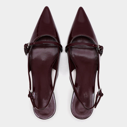 Women's Slingback Mules Pointed Toe Retro Wine Red Shoes Elegant