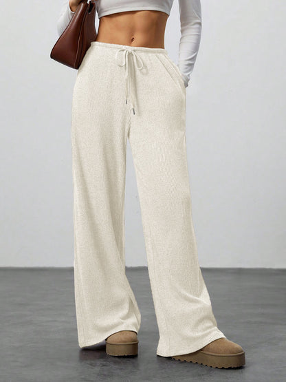 Women's Solid Colour Loose Wide Leg Drawstring Casual Trousers Style