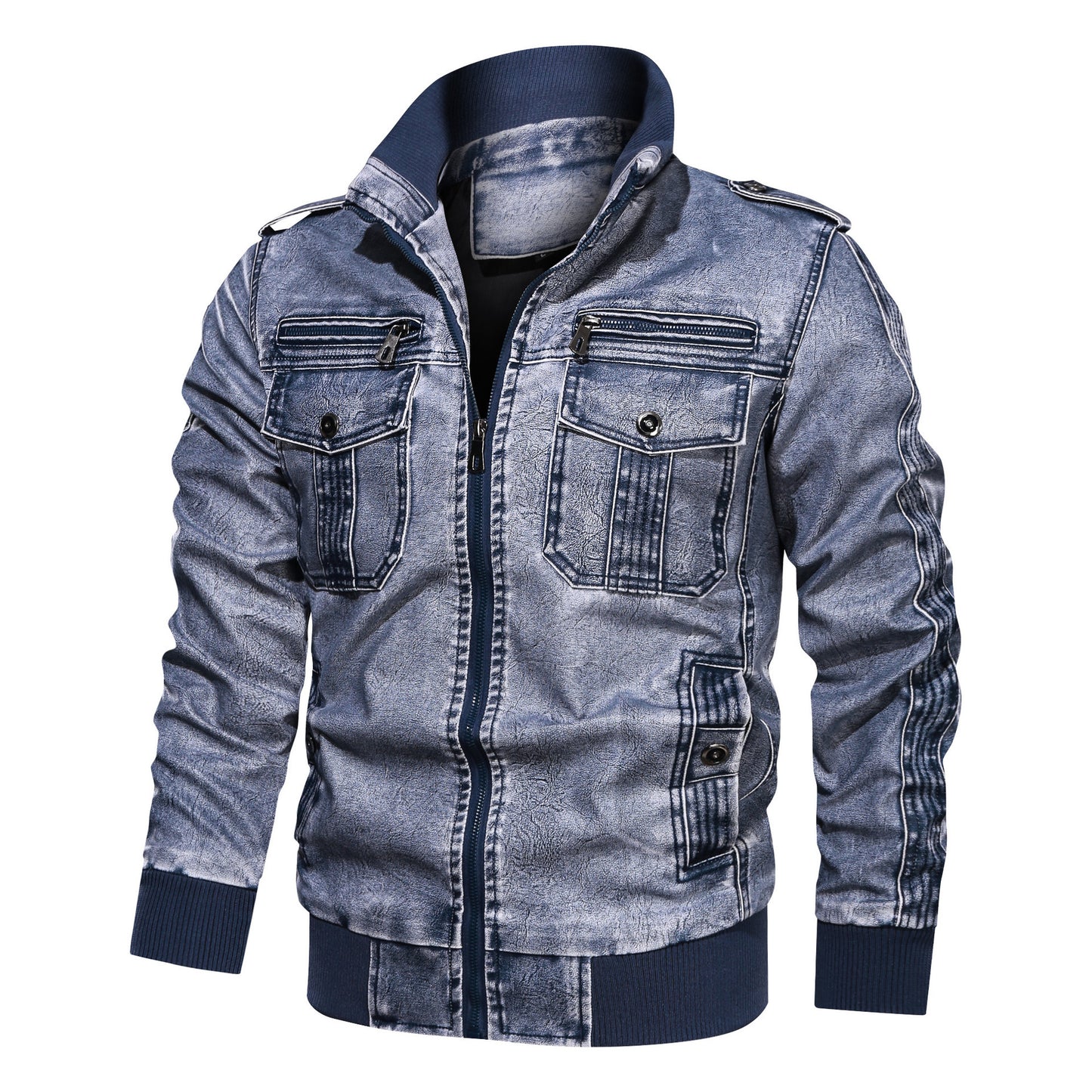 Men's Denim Style Motorcycle Leather Jacket Plus Size Casual Wear - LAKD London