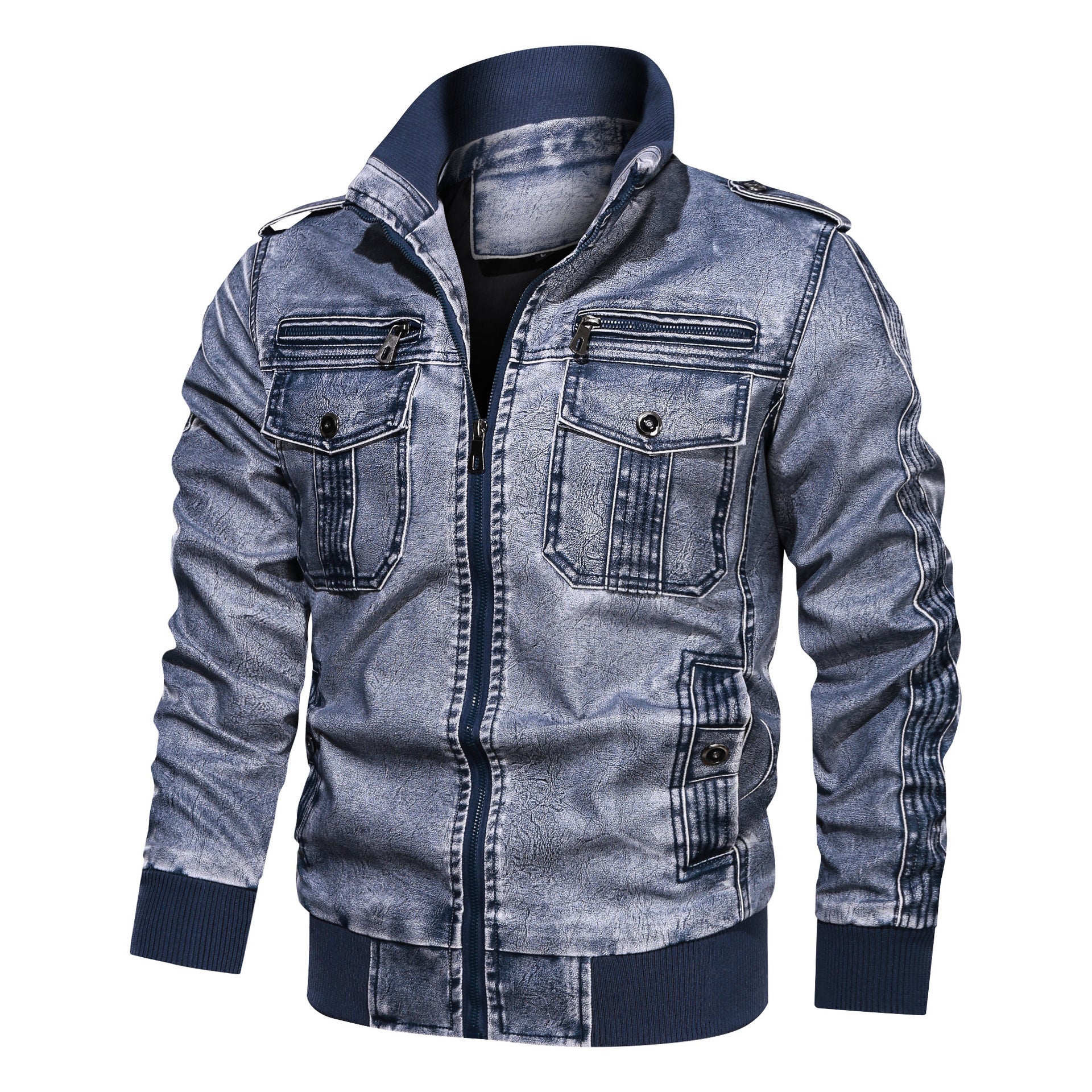 Men's Denim Style Motorcycle Leather Jacket Plus Size Casual Wear - LAKD London