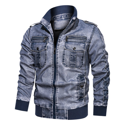 Men's Denim Style Motorcycle Leather Jacket Plus Size Casual Wear - LAKD London