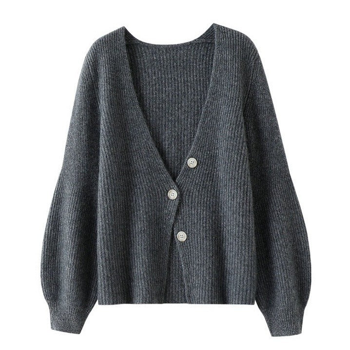 Women's Loose Solid Color Knitted Button Cardigan Sweater