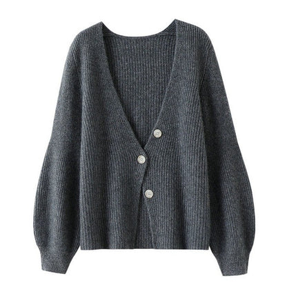 Women's Loose Solid Color Knitted Button Cardigan Sweater